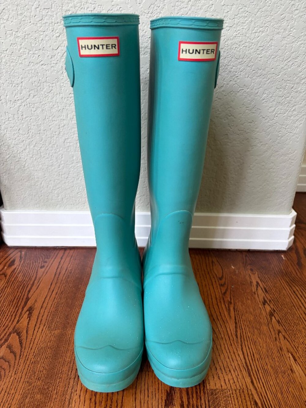 Hunter Original Tall Matte Blue Teal Glitter Rain Boots Women`s Size US 9